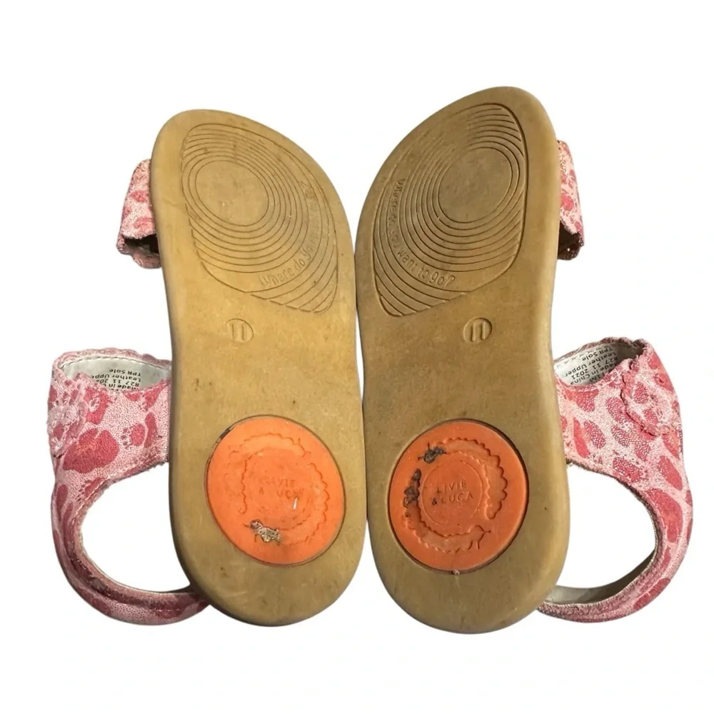 Livie & Luca Posey Sandal Size 11 Leather Pink Polka Dot Slip On Strap On Shoes